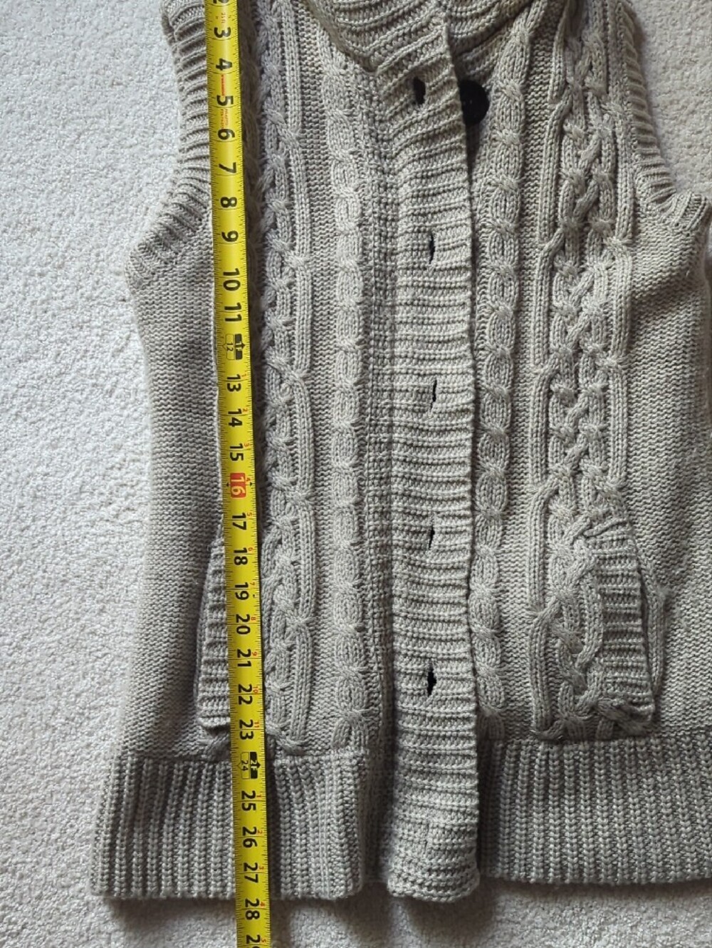 Ci Sono Light Taupe Cable Knit Sleeveless Hooded Cardigan - Picture 12 of 12
